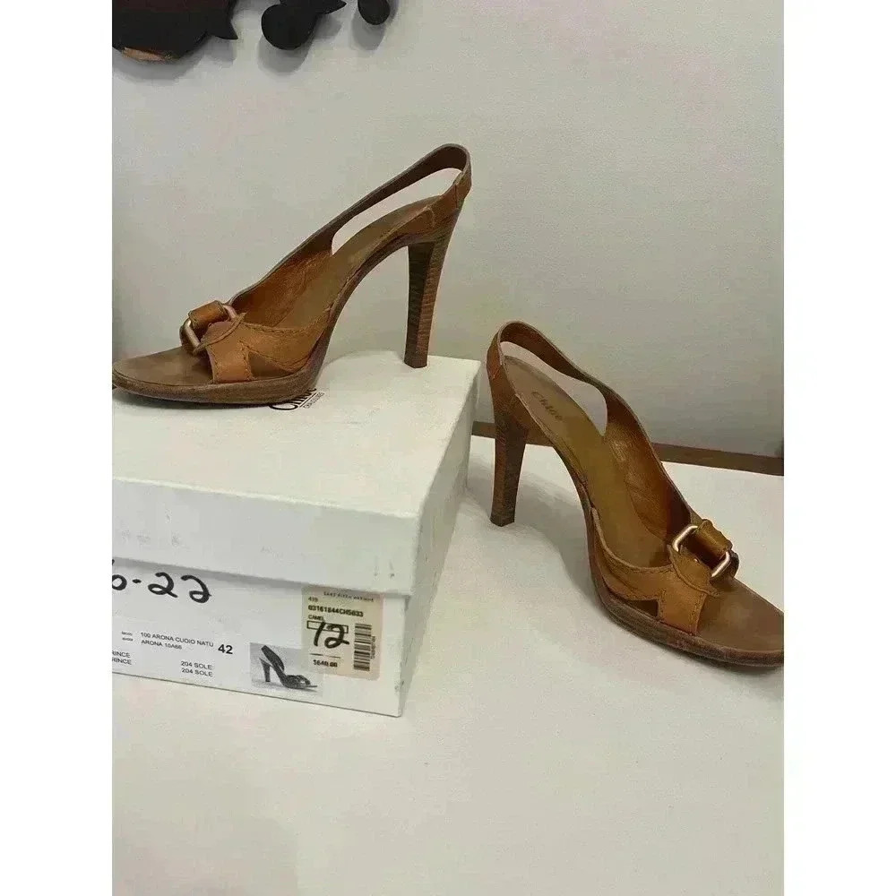 Chloe Tan Leather Buckle Detail Slingback Sandals - size 42